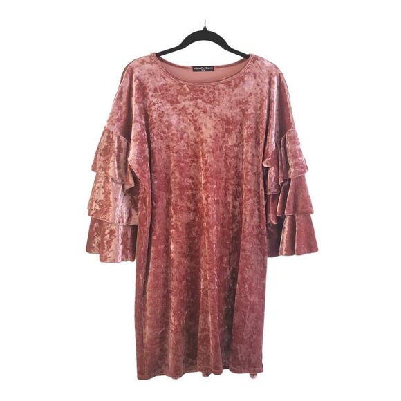 Kim And Cami USA Pink Crushed Velvet Dress Womens L Romantic Ruffle *tiny Flaw* - Picture 2 of 13